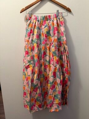 Floral Tiered Maxi Skirt - Pink Multi